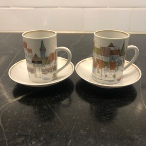 2 VTG SWISS CITYSCAPES BASEL & LUZERN  ESPRESSO/ Demitasse Cups & Saucers.